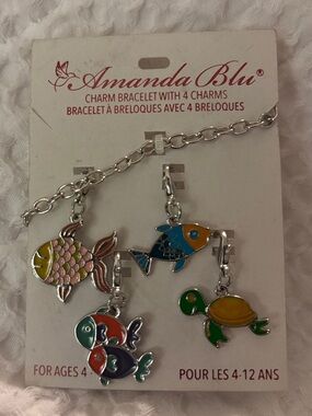 Amanda Blu Silver Kids Charm Bracelet with Colorful Fish & Turtle Charms